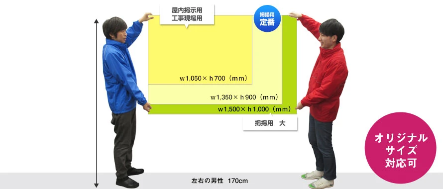 安全旗・安全衛生旗の定番サイズイメージ