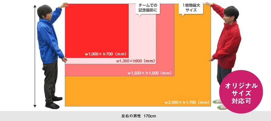 チーム応援旗の定番サイズイメージ